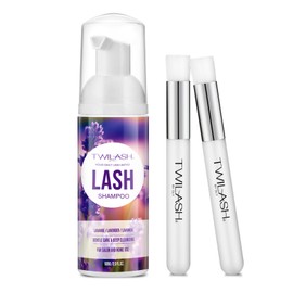 TWILASH BY DLY Lash Shampoo for Lash Extensions 2 Fl Oz / 60ml - Includes 2 Lash Shampoo Brushes for Cleansing - Eyelash Extension Cleanser for Professional Salon and Home Use (Lavender)
