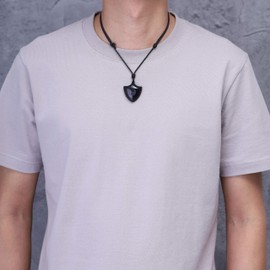 COAI Shield Yin Yang Obsidian Stone Pendant Necklace for Men Women