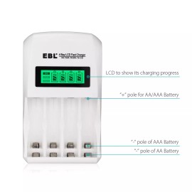 EBL 4~8 Slots Smart Charger For AA AAA Rechargeable Batteries 1.2V Ni-MH NICD - #4 - 4 Slots For AA AAA NiMH NiCD( LCD )