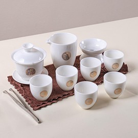 KEYDUACU Chinese Tea Set Gaiwan Tea Set Chinese Gaiwan Tea Set White Jade Japanese Tea Set 6 cups Portable Tea Set Home(Home-China Fu)