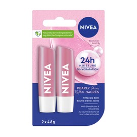 NIVEA NIVEA Pearly Shine Lip Balm | Pearly Pink Shimmer Tinted Lip Care, 24H Hydration | 2x4.8g Tubes