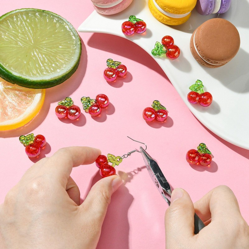 DanLingJewelry 20Pcs Resin 3D Fruit Charms Transparent Crackle Red Cherry