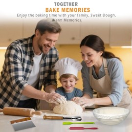 Kmytrze Rattan Bread Proofing Basket Set, 9" Round Bread Sourdough Baskets Sets, Dough Baking Supplies Kits with Lame Dough Whisk Scraper Brush Bags Artisan Bread Sourdough Tools - Gift for Bakers