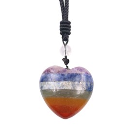 Qwrqwr Healing Crystal Necklace with 7 Chakra Stones for Women Men Reiki Balancing Meditation Energy Massage Gemstones Stress Anxiety Relief Gifts (Heart-shaped, Multicolor, One size)
