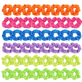 Neon Scrunchies for Hair,Neon Hair Accessories Soft Hair Scrunchy Solid Colors Elastic Hair Bands 80s Hair Accessories Neon Hair Ties Ponytail Holder for 80s Party Accessories Women (48pcs)