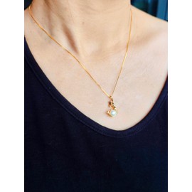 Womens Jewelry 925 Sterling Silver and Freshwater-Cultured Pearl Mermaid Pendant Necklace 18+2" (Gold)