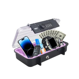 MRY Portable Safe Box Translucency Combination Security Case LockBox with Code Waterproof Anti-Theft Portable Lock Box with Removable Chain (Purple Color)