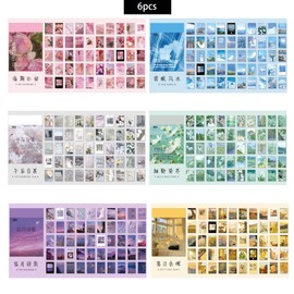300 Pieces Washi Sticker Set for Journaling Scrapbooking 6 Set Natural Fresh Literary Style Stickers Vinyl Stickers DIY Decorative Stickers Aesthetic Stickers for Diary DIY Art