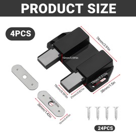 ExcellaElite Push Open Door Catches 4 Pcs Magnetic Push to Open Latch Small Push Latch Durable and Practical Comes with 24 Screws for Cabinet Doors to Close and Pop Open (Black)