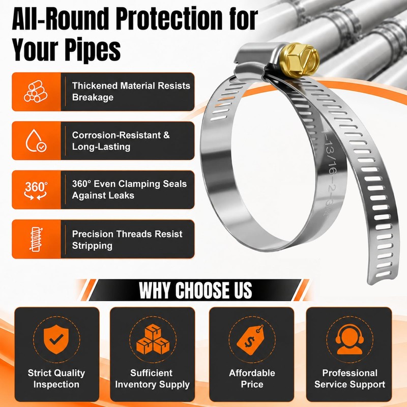 20PCS 304 Stainless Steel Adjustable Hose Clamps, Range 1 13/16"