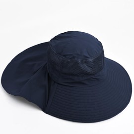 Outdoor Sun Hat for Men Women with Neck Flap, UPF 50+UV Protection Wide Brim Fishing Hats Breathable Bucket Hat Navy