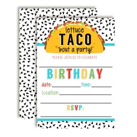 Lettuce Taco 'Bout a Party Pun Filled Fiesta Birthday Party Invitations, 20 5"x7" Fill in Cards with Twenty Envelopes by AmandaCreation
