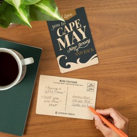 Love You To Cape May, New Jersey And Back, Beach Sentiment, Dark Blue and Gold Press (4x6 Birch Wood Postcards, 2-Pack Stationary, Rustic Home Wall Decor)