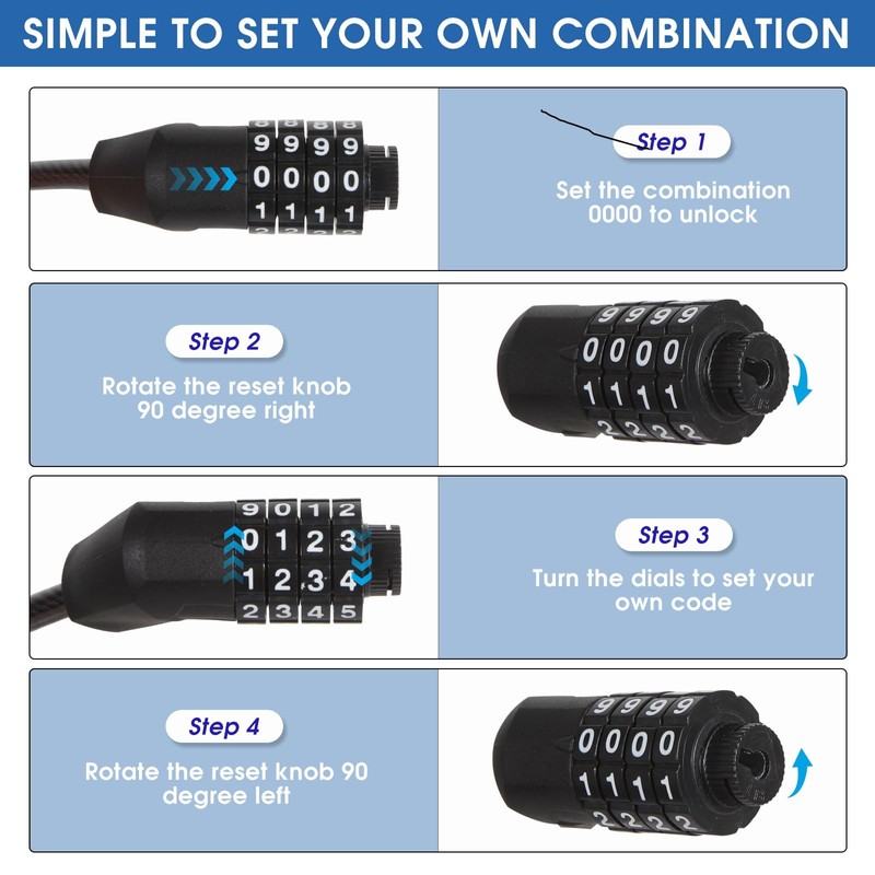 MAGCHIC Cable Lock, 4-Digit Resettable Combination Bicycle Cable Lock, 6