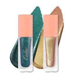 Oulac Liquid Glitter Eyeshadow Set – Metallic Green & Lime Gold, Liquid Shimmer & Eyeliner, Blendable Eye Make-up, Crease-Resistant, Vegan (11/21)