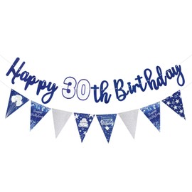 Happy 30th Birthday Banner Blue Happy Birthday Triangle Flag Banner Party Decorations Bunting Flags Party Supplies Decoration 30th Birthday Banners for Men Women A8LSLQZH (30)