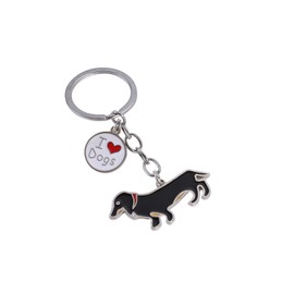 BT Bear Keychain,Dog ID Tag Cute Metal Dog Keychain Keyring Keyfob Bag Charm (Dachshund Black)