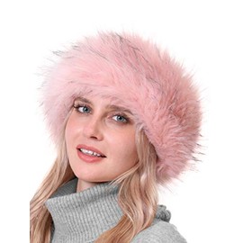 Faux Fur Headband with Elastic for Women's Winter Earwarmer Earmuff(One Size,Pink With Tips)