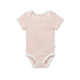 MORI Baby Short Sleeve Bodysuit Blush Stripe for Boys & Girls - Romper with Envelope Neck and Nickel Free Popper - 3-6 Months