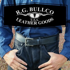 R.G. BULLCO - 1-3/4" to 1-1/2" Full Grain Belt with Oil Tanned Solid Thick Leather & Double Stitch Edge Trim - Black - Size 40 - RGB-128