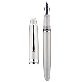 Asvine J16 Brushed Titanium Fountain Pen Jowo Medium Nib Piston Filling, Ink Window, Wrench & Box