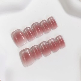 Pure Handmade Nails Press on Nail Reusable Fake Nails Short Sqaure French Cat Eyes Bling Bling Nude Medium Stick on Nails French Tip False Nails 10pcs (XS, Q248)