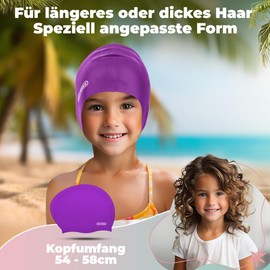 KIDVERSE Swimming Cap for Girls with Long Hair, 6-9 Years, for Children, with Non-Slip Nubs, UV Protection, Tear-Resistant & Waterproof