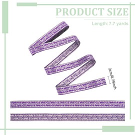 MAYJOYDIY 7mx 20mm Boho Flower Jacquard Ribbon Trim, Purple Ethnic Style Fabric Lace Trim Vintage Sewing Embroidered Ribbon for DIY Craft Gift Wrapping Costume Accessory
