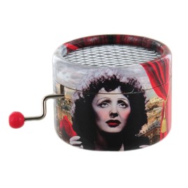 Round Hand-cranked Musical Box/Music Box Made of Reinforced Cardboard - La Vie en Rose (Louiguy/Piaf)