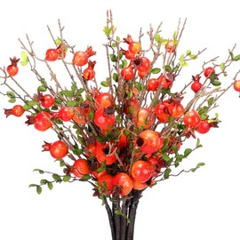 Thiccywoov 12 Pcs 26 Inch Artificial Pomegranate Branches Fake Pomegranate Flowers Stem Faux Pomegranate Berries Bouquet Floral Christmas Berry Stems for Home Wedding Office Vase Window Props Decor
