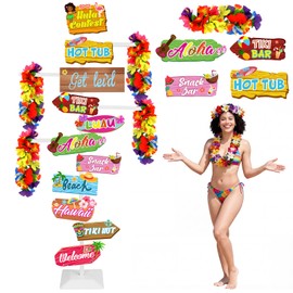 LEIFIDE Adjustable Hawaiian Leis Holder Stand with Base 11 Luau Party Welcome Signs Summer Tropical Decoration Hawaiian Party Directions Signs Display Rack for Tropical Flower Lei Garland Wreath Shows