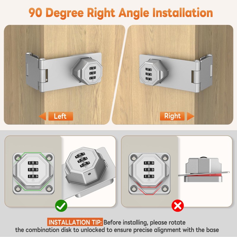 BiceNoning 90 Degree 3-Digit Combination Cabinet Lock, Zinc Alloy Keyless