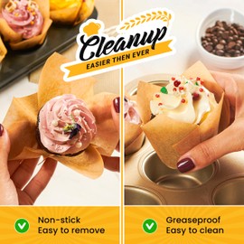 Tulip Cupcake Liners, Muffin Liners for Baking by Baker’s Signature – 200pcs of Parchment Paper Cups Cupcake Wrappers – Perfect Size, Sturdy, Greaseproof & Easy to Use – Wedding Decor – Natural Brown