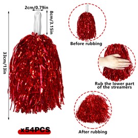54 PCS Cheerleading Pom Poms Metallic Foil Pom Poms for Football Basketball Sports Squads Dancing Party Performance Celebration (Red)