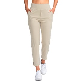 YYV Women's Golf Pants Stretch Work Ankle Pants High Waist Dress Pants with Pockets for Yoga Business Travel Casual(Dusty White X-Small)