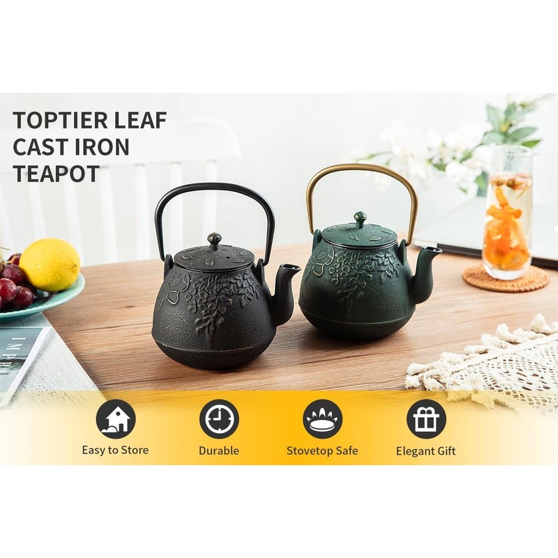 toptier Tea Kettle, TOPTIER Japanese Cast Iron Teapot with Infuser,
