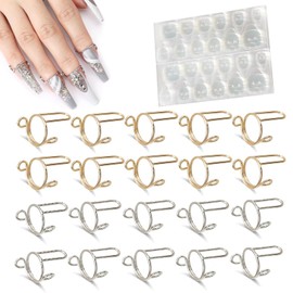 Nail Rings Set, 20PCS Wudu Nail Rings with 120PCS Adhesive Nail Tabs, Upgrade Adjustable Nail Rings for Women Girl, No Glue Fingernail Rings for Acrylic Nail Art Decoration(Silver & Gold)