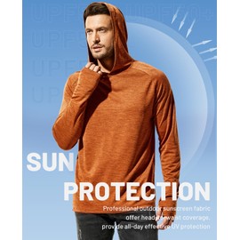 MIER Long Sleeve Thumb Hole Shirts Men's Sun Hoodie for Hiking Fishing Running, Lightweight, Brown, M