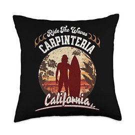 Carpinteria California Surfing Ride The Waves Dude Throw Pillow, 18x18, Multicolor