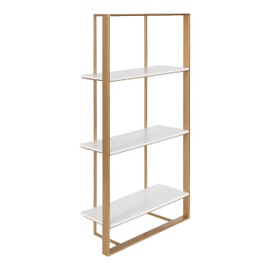 Kate and Laurel Kercheval Glam Wall Shelf, 15 x 32, White and Gold, Modern White Bookshelf with Three Tiers for Storage and Display