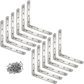 12 Pcs Stainless Steel L Bracket 5 x 5 inch Corner Bracket Heavy Duty Solid Shelf Support Corner Brace, Metal Joint Right Angle Bracket for Wood Shelves, with Screws