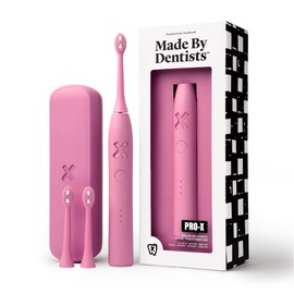 Made by Dentists PRO‑X Sonic Electric Toothbrush for Adults – Dentist‑Designed Whitening Rechargeable Toothbrush, 9 x More Plaque Removal, 70 Day Battery, 3 Modes, Travel Case & Extra Heads, Pink
