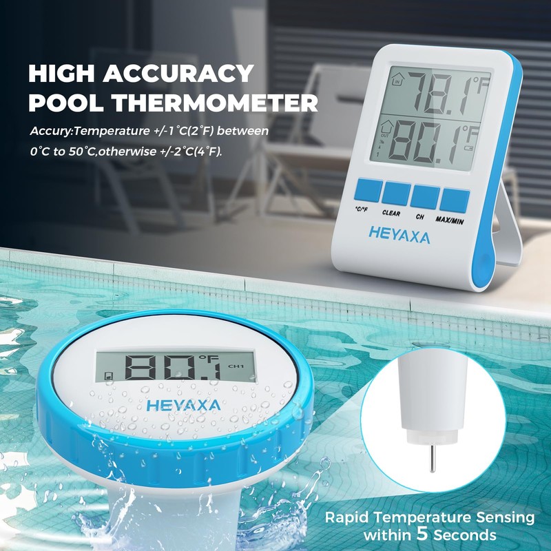 Wireless Pool Thermometer, Floating Easy Read, IPX8 Waterproof Digital Thermometer