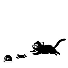 Funny Cat Chasing Mouse Vinyl Wall Decal - Black Silhouette Design for Kids' Rooms, Playrooms, and Living Spaces - Sticker for Home Decor