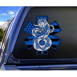 EMS Star of Life EMT Paramedic Medic American Flag Rattlesnake Sticker Decal (8")