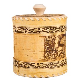 Wooden Container Kitchen Container Squirrels Design Birch Bark Container 5.1-inch Birch Container