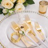 I00000 144 Gold Plastic Forks, Disposable Gold Flatware with White