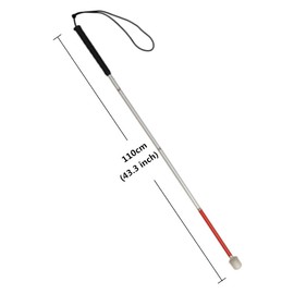 Aluminum Mobility Folding White Cane for Vision Impaired and Blind People (Folds Down 4 Sections) (110 cm (43.3 inch), Black Handle)