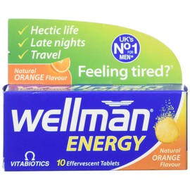 Wellman Energy Orange - 10 Dissolving, Multivitamins Effervescent Tablets for Man, Natural Orange Flavour, by Vitabiotics