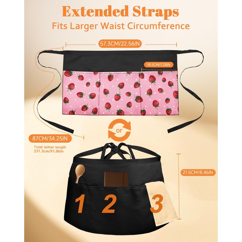 Slohif Reversible Server Apron with 6 Pockets - Waist Apron